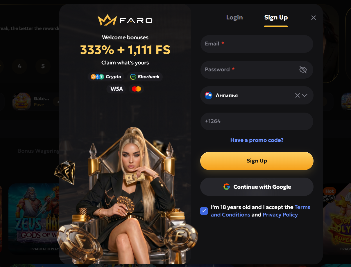 FARO Casino registration